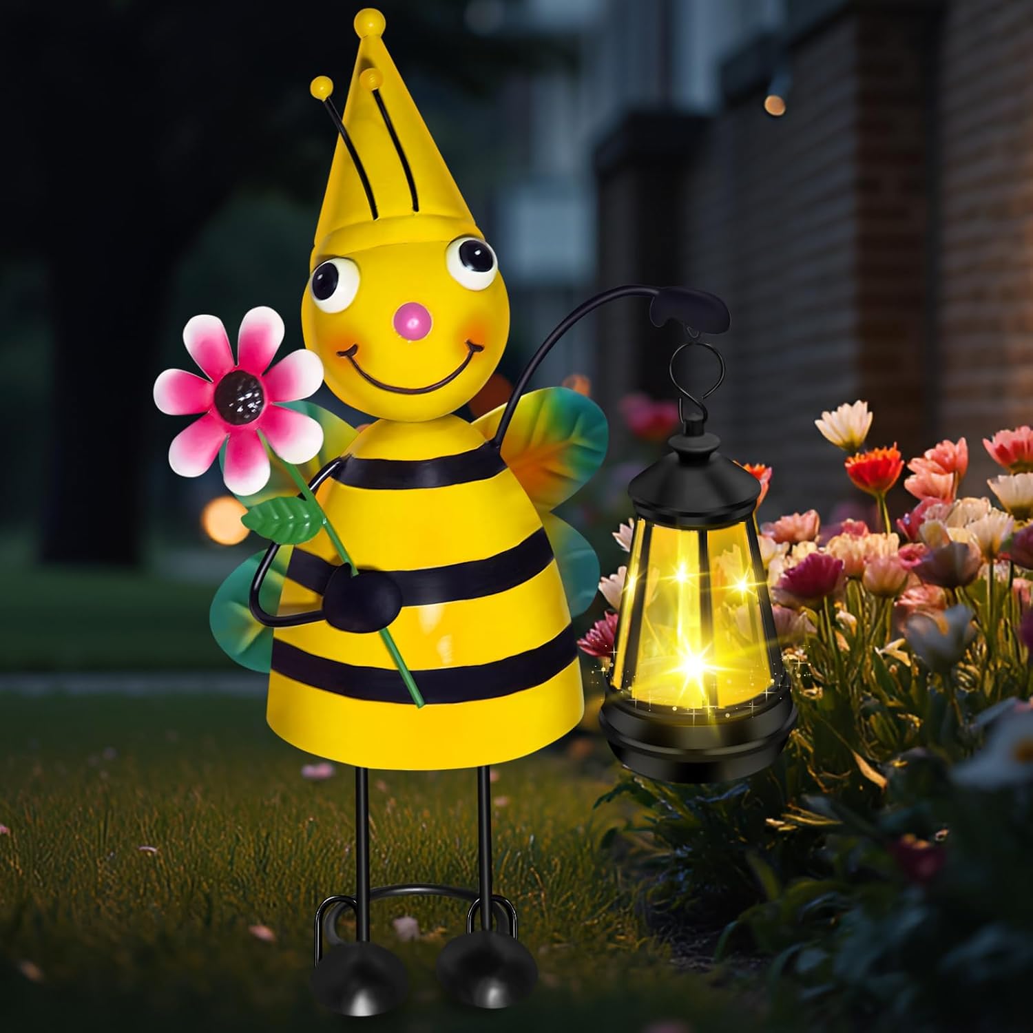 Solar Garden Bee Statue with LED Lantern,14.17 Inch Outdoor Waterproof Bee Figurine Decoration for Patio,Balcony,Yard,Lawn,Birthday Gifts for Women Grandma