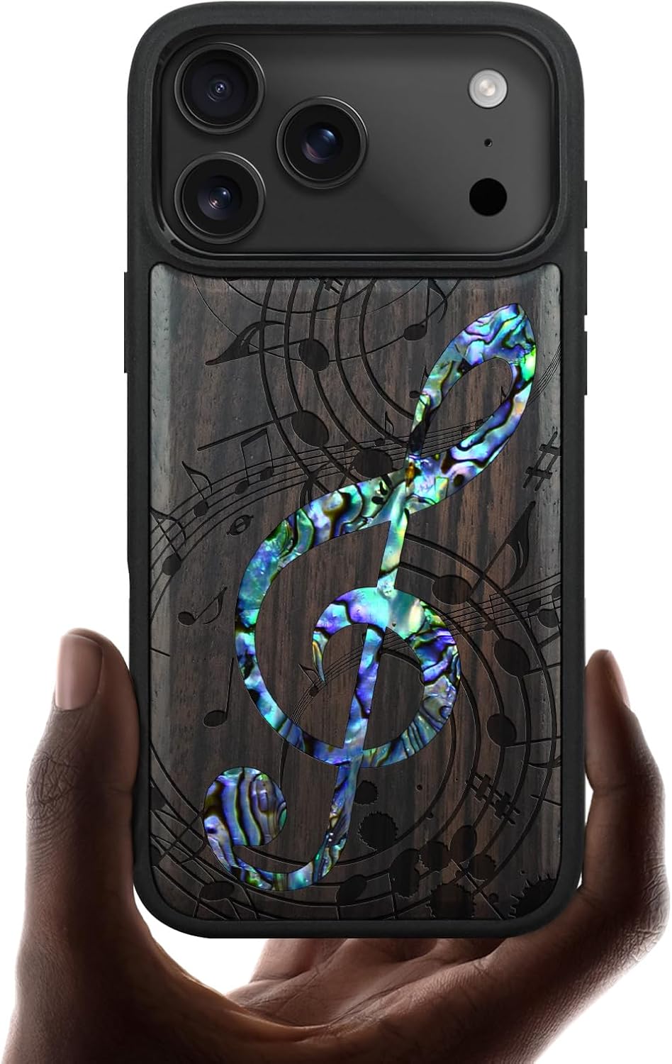 Carveit Magnetic Case for iPhone 17 Pro Case, Wood Artisan Engraved & Handmade Shell Inlaid, TPU Shockproof Cover, Compatible with MagSafe Wireless Chargers (Musical Note-Blackwood)