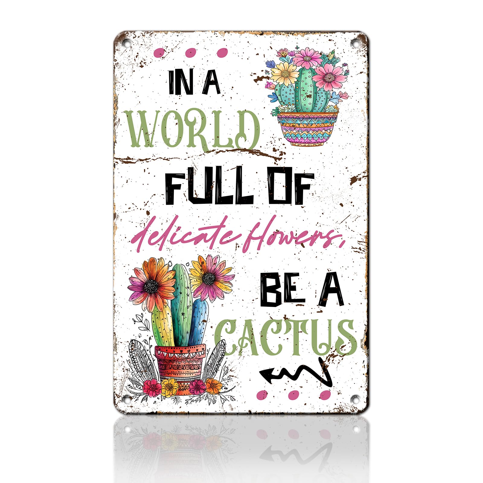 Anceky Be a Cactus Metal Sign Retro Tin Sign Wall Decor for Farmhouse Kitchen Cafe Home Yard 12×16 Inch