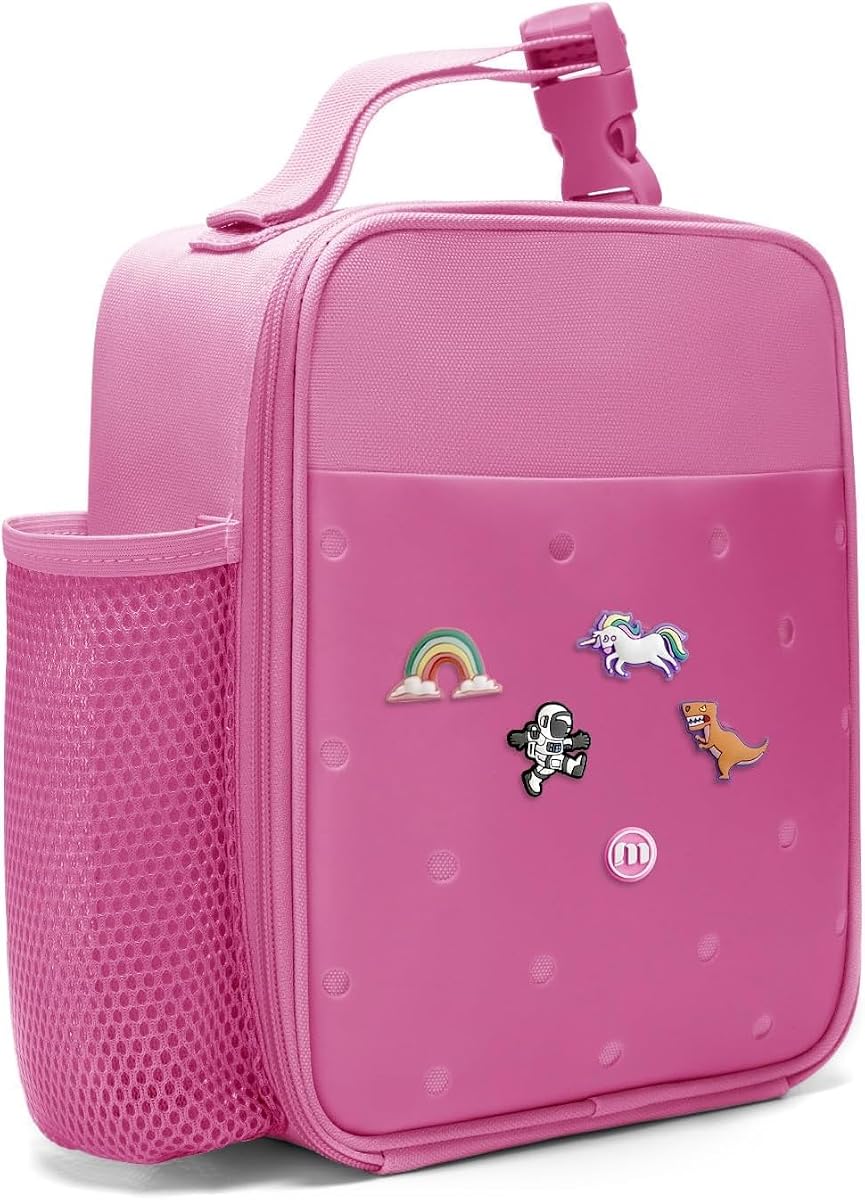 MEXS Lunch Box for Kids, DIY Charm &Insulated Lunch Bags for Boys Girls, Toddler Lunch Tote for School Picnic with Water Bottle Holder, Ideal for Ages 3+ (Unicorn/Dinosaur)