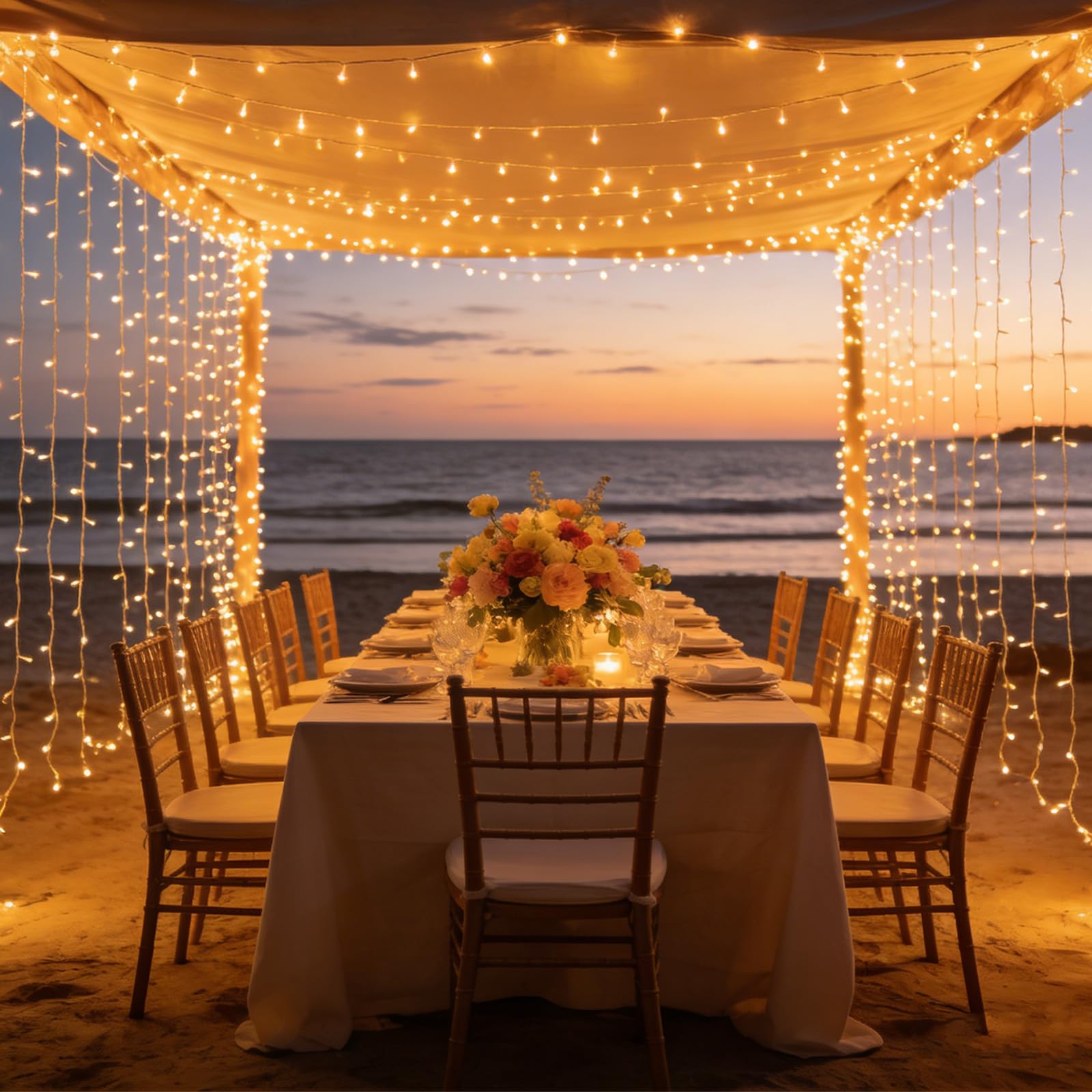 Macchiatto 600 LED 6Mx3M Tenda Luminosa Natale Esterno Interno Luci di Natale IP44 con 8 Modalità Tenda Luci Esterno, Adatto per Decorare Tende, Pareti, Giardini, Matrimoni, Feste di Compleann