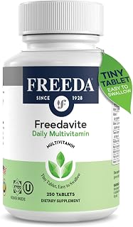 Freedavite Tiny Tablet - Moderate Multivitamin for Men and Women - Pure Vitamin A, C, D, E, B1, B2, B6, B12, Biotin, Calcium, Zinc, Iron, Magnesium, Manganese, Copper, Selenium, Iodine - 250 Count