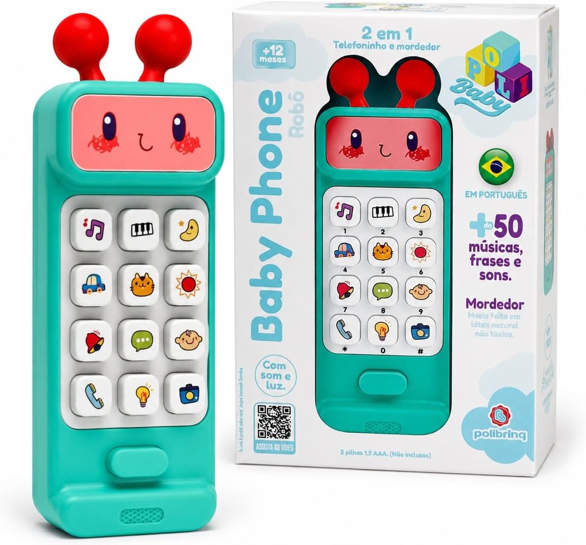 Brinquedo Mordedor 2 em 1 Baby Phone +50 Sons Luzes Atoxico Polibrinq (Verde) Brinquedo Mordedor 2 em 1 Baby Phone +50 Sons Luzes Atoxico Polibrinq (Verde)
