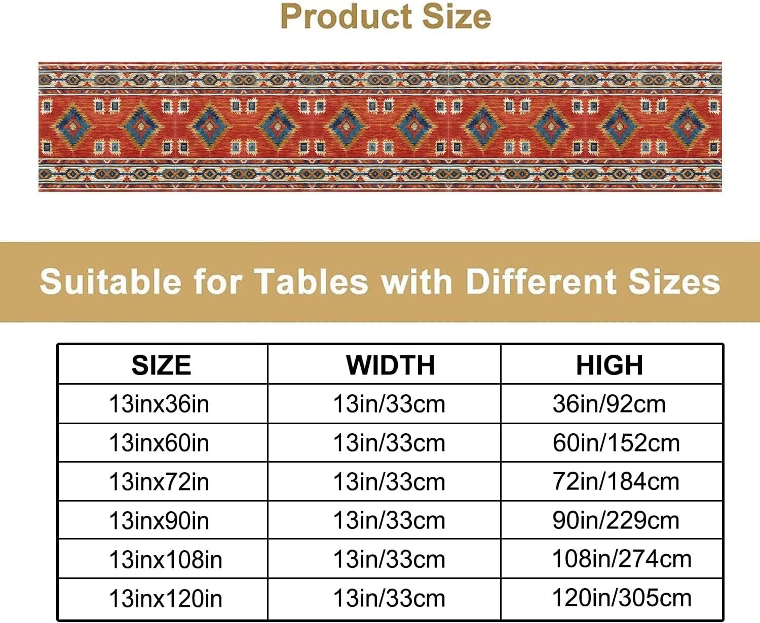Southwestern Table Runner Multicolored Native American Rustic Aztec Burlap Table Runner Farmhouse Holiday Kitchen Dining Table Decoration for Home Party Decor 13x60in image 4