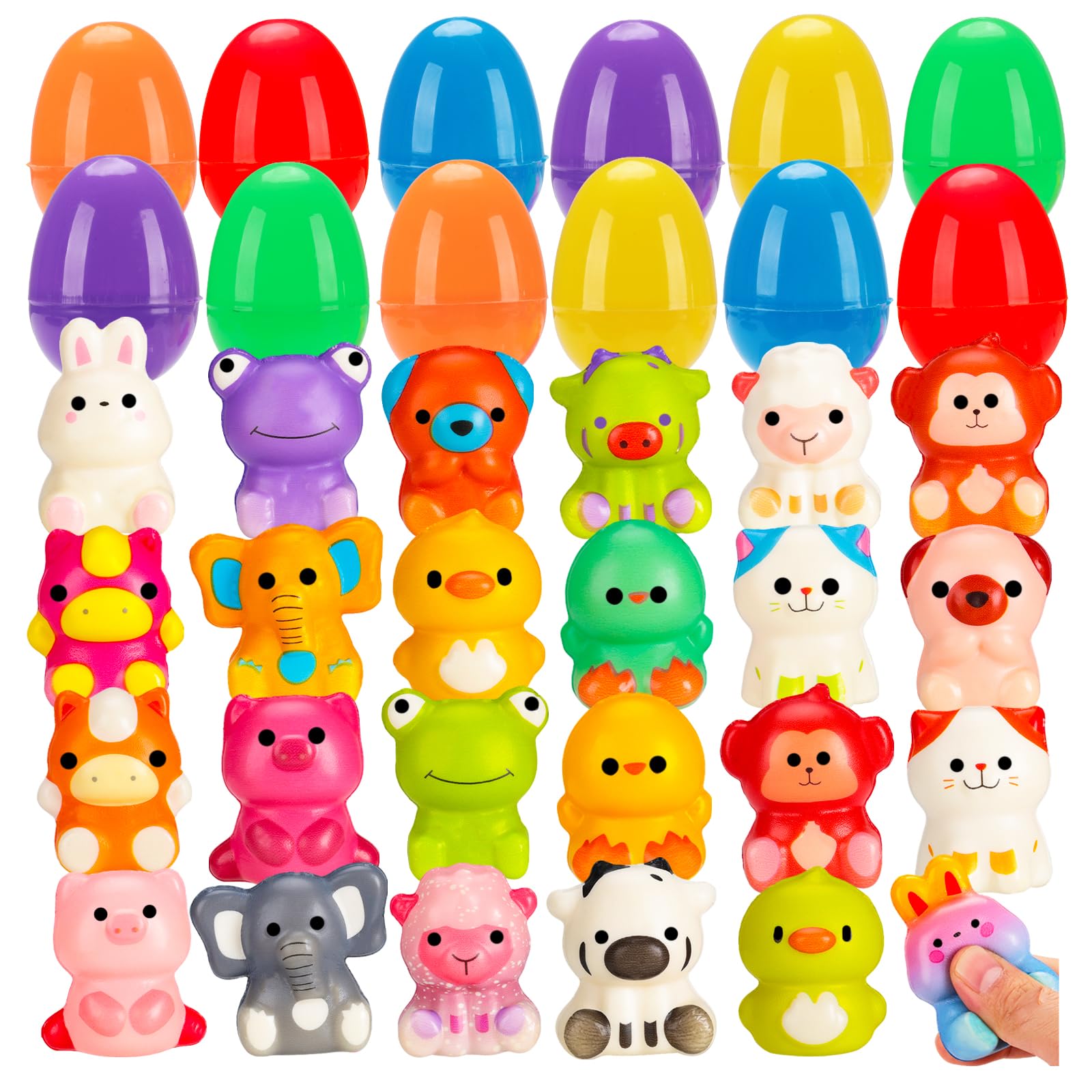 24 Pack Filled Easter Eggs for Kids Prefilled Squishy Animal Toys Inside Non-Candy Easter Basket Stuffers Bulk Easter