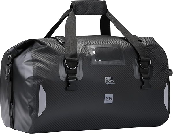 KEMIMOTO バイクシートバッグ 100%完全防水 ツーリングバッグ キャンプツーリング 65L ショルダーストラップ付き 反射ストリップ エアバルブ搭載 3泊以上の旅行に最適 オートバイ/アウトドア/キャンプ用バッグ KM-806 - 1