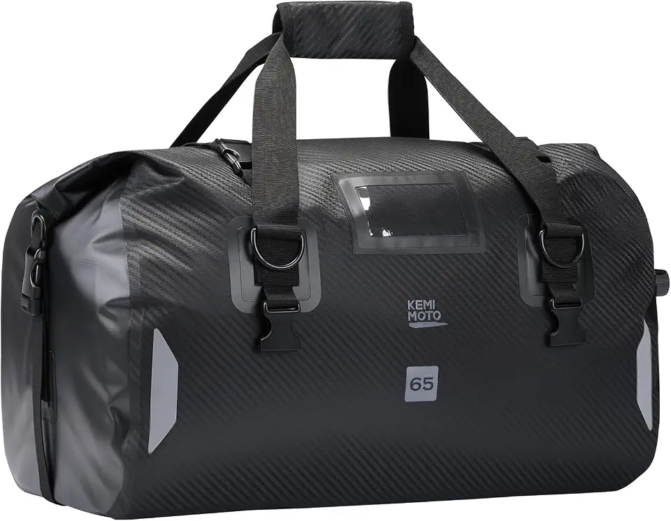 KEMIMOTO Bolsa Seca Impermeável para Motocicleta – Bolsa de Cauda Tipo Duffel, Bagagem Macia, 65L/40L/25L de Grande Capacidade com 4 Alças de Liberação Rápida, À Prova de Poeira para Turismo, Aventura