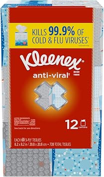 Kleenex Anti-Viral 3-Ply Facial Tissues 12 cube boxes, 55 tissues/box