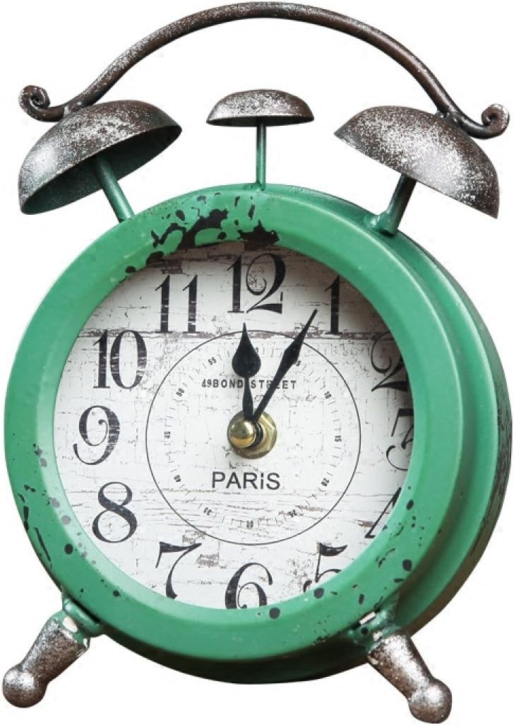 NAOZHO Small Alarm Clock Retro Ornament Style Old Iron Creative Personality Fashion Desktop Ornament Clock,Green