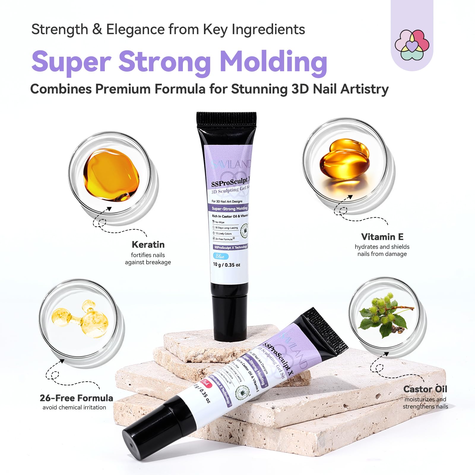 SAVILAND Pro 3D Nail Gel Kit 12 Color Super Strong Molding 3D Sculpting Gel Set No Wipe 3D Sculpting Nail Art for Manicure Set for Home Nail Salons DIY - Image 3