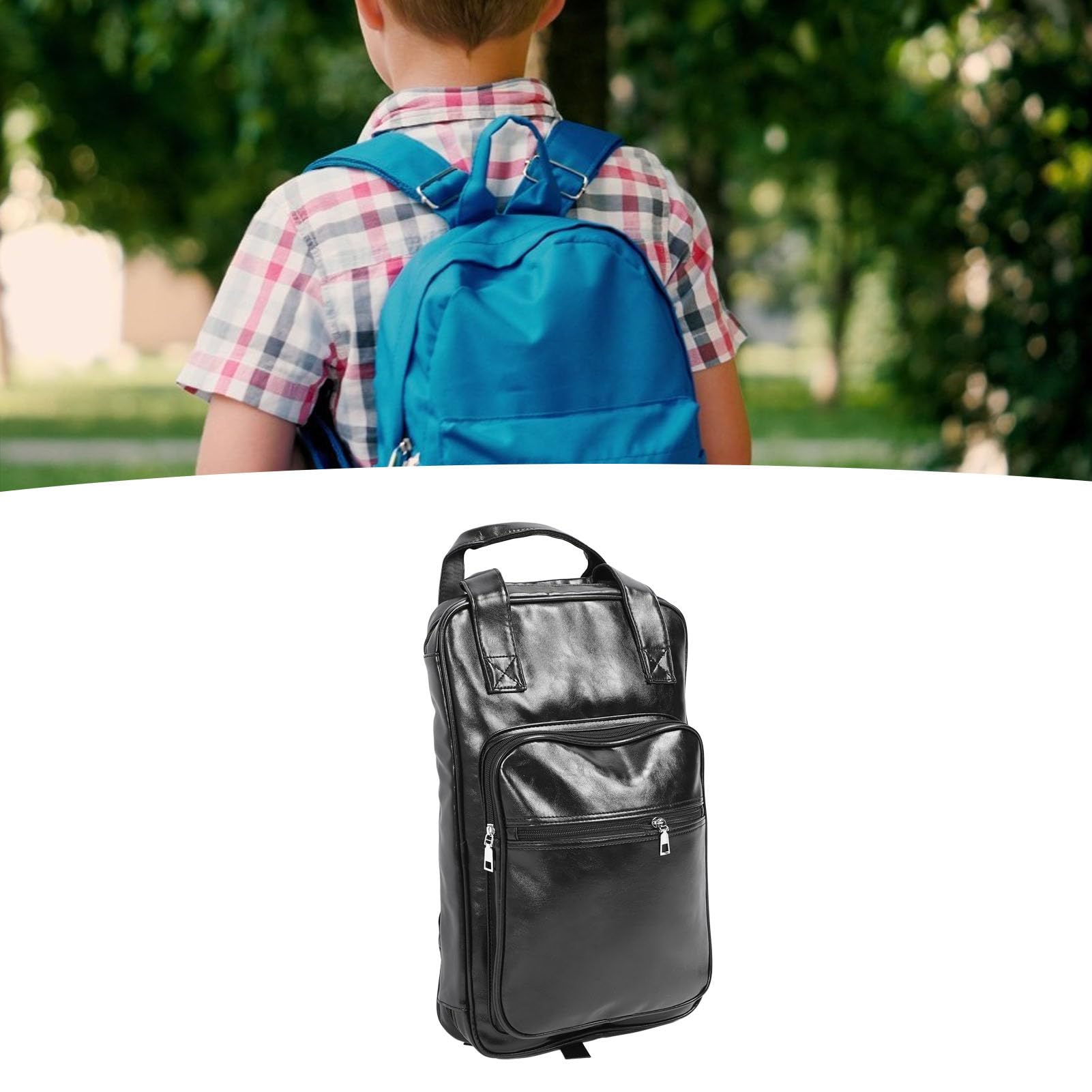 Bolsa para baquetas de batería, gruesa y multifuncional, de piel sintética, mochila portátil para bateristas y percusionistas, color negro