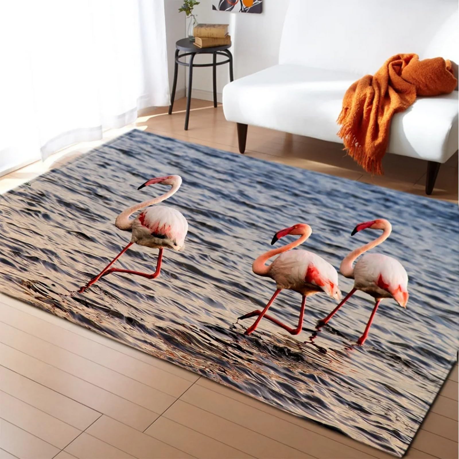 Tapis flamant rose 140x200 cm imprimé 3D multicolore pour salon