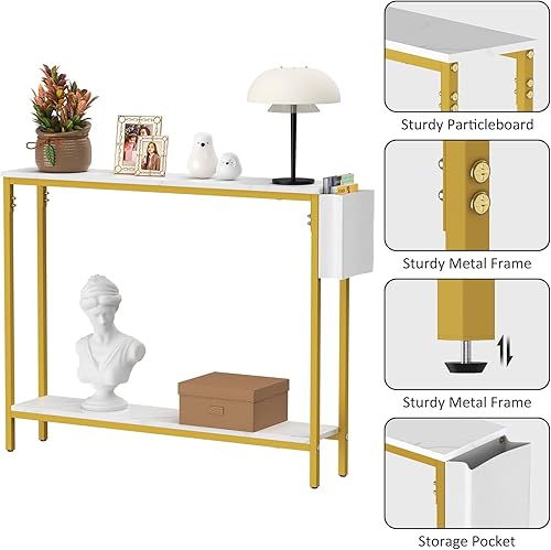 Miniatura 5 de Bigbiglife Mesa de entrada de consola de 39.4 pulgadas, mesa de sofá estrecha industrial de 2 niveles con estantes de almacenamiento para pasillo,