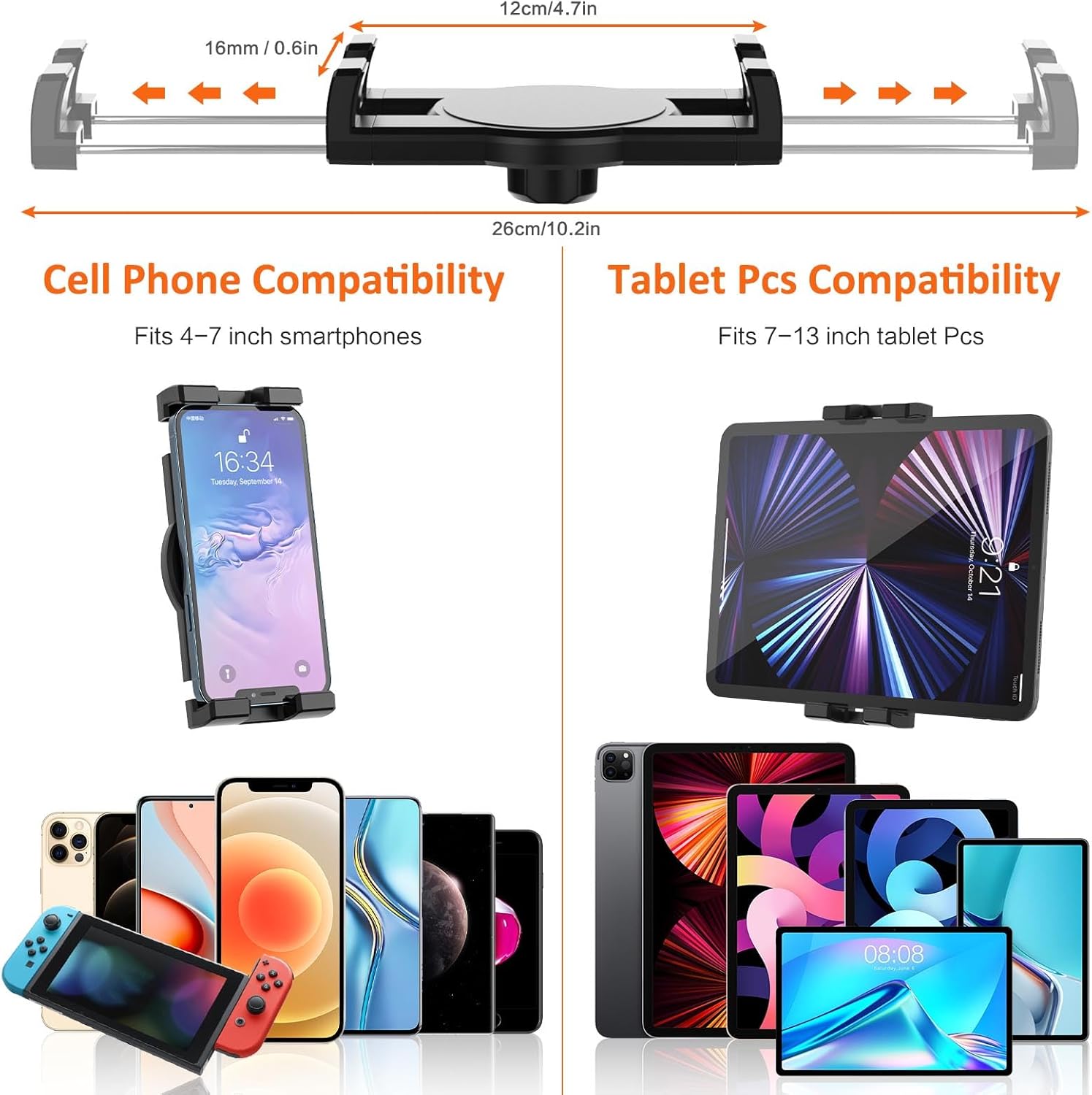 Cup Holder Tablet Mount for Car [Metal Arm Telescopic Design] Truck Caravan Cupholder iPad Mount with Adjustable Long Arm for iPad Pro Air Mini, Galaxy Tab, Kindle, Fire, 4-13" Phones & Tablets