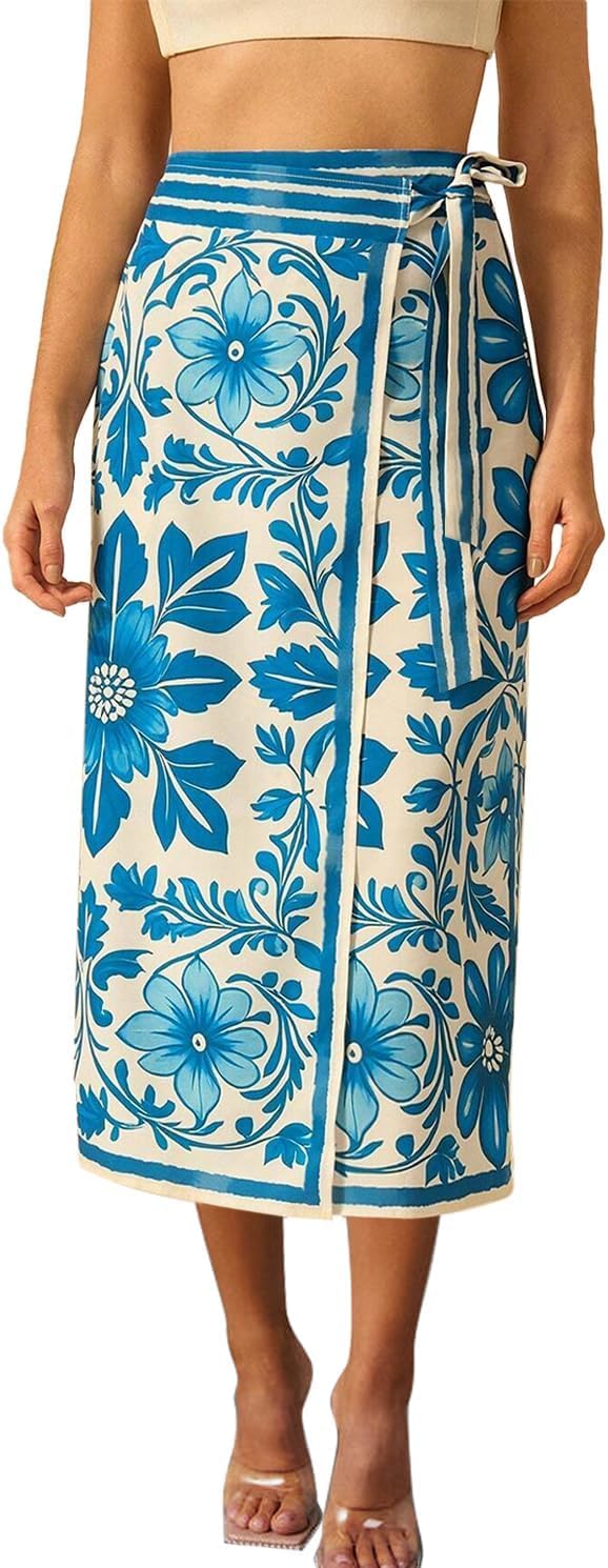 Women’s Floral Print Wrap Skirts Boho Tie Knot Skirt High Waist Causal Cute Flower Graphic Long Skirts Beachwear 2025
