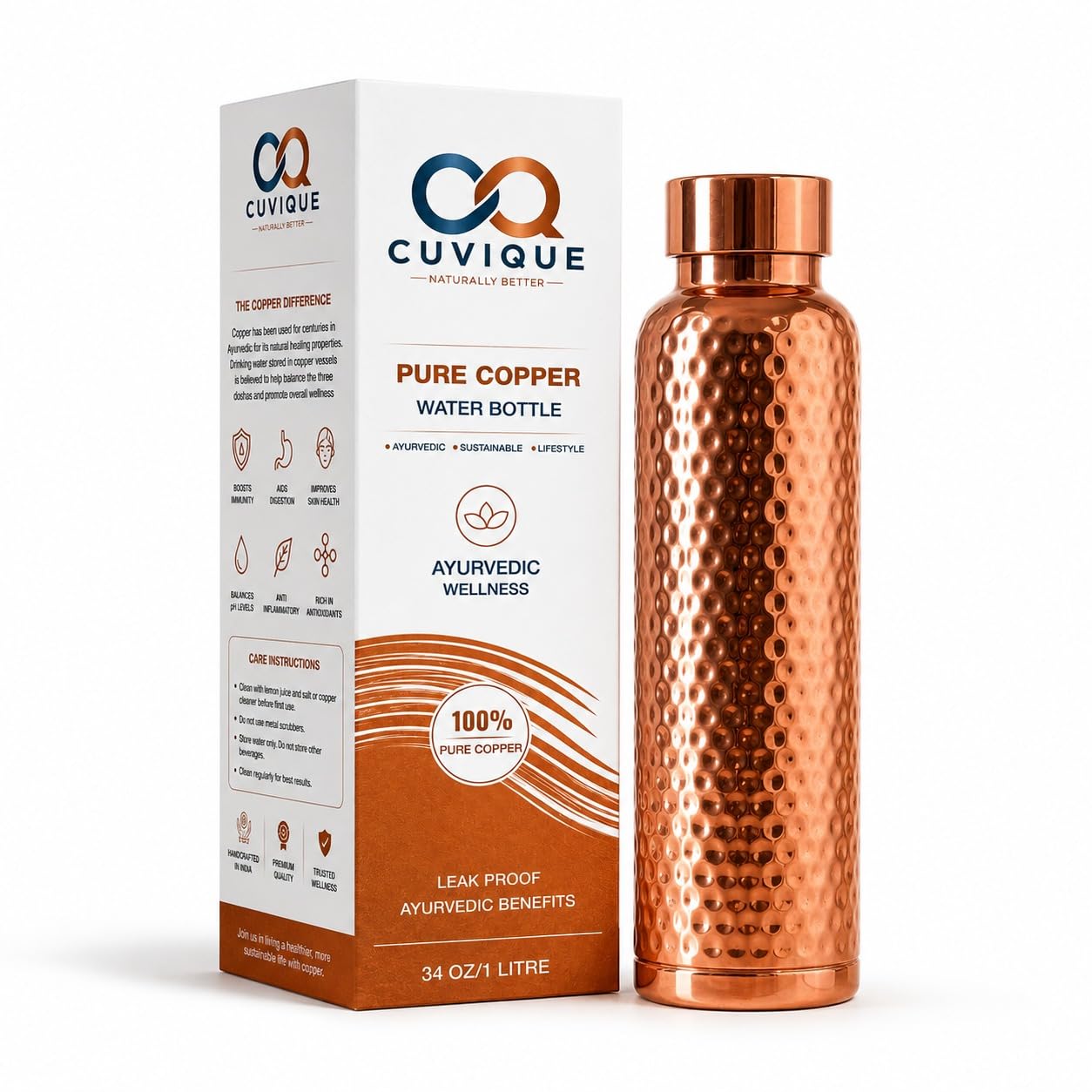 Photo 1 of CUVIQUE 34 oz Pure Copper Water Bottle