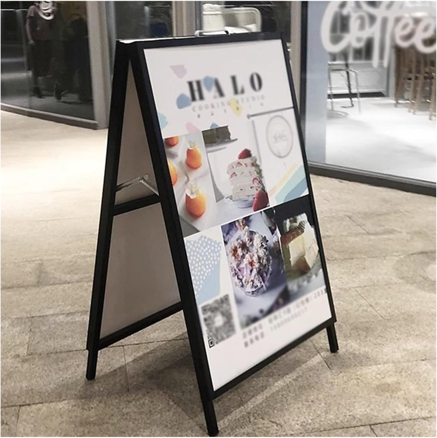TIST A-Frame Sidewalk Sign Beverage Store Portable Display Stand Handle Design Metal Notice Stand