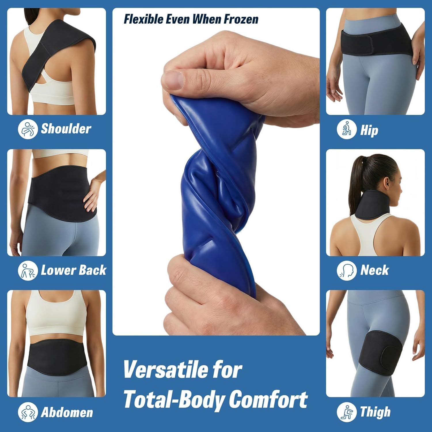Ice Pack for Back Pain Relief with Extension Band - 2 Reusable Gel Packs, Leak-Proof Back Ice Pack Wrap for Lower Back Pain, Sciatica, Herniated Disc, Coccyx Pain, Hot & Cold Therapy