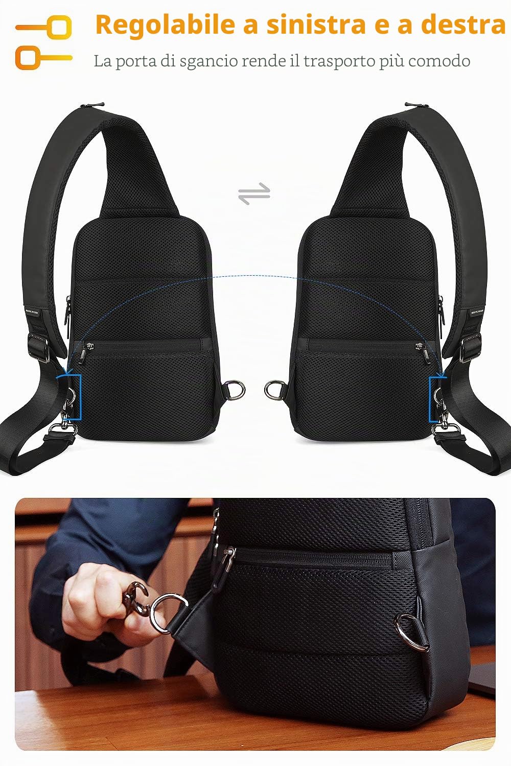 MARK RYDEN Borsa a tracolla antifurto Zaino a tracolla petto a tracolla Zaino leggero casual impermeabile per iPad da 9,7 pollici