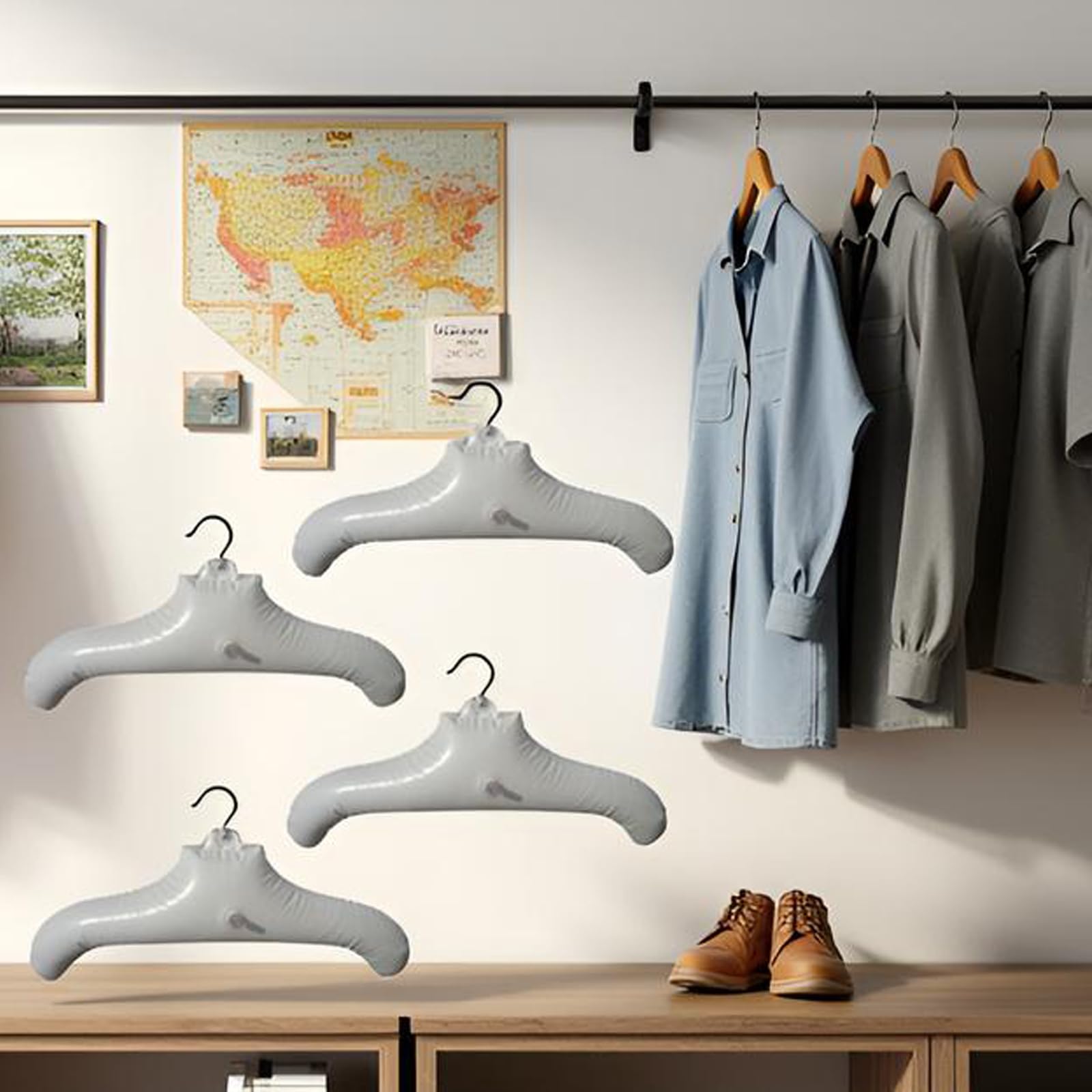 Set di Grucce Appendiabiti Gonfiabili e Pieghevoli, Antiscivolo, Salvaspazio in Viaggio per Guardaroba, Lavanderia, 4 Pezzi Bianco