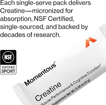 Momentous Creatine Monohydrate Powder, 5g per Serving, Unflavored | Supports Lean Muscle, Strength, Recovery, Cognitive Function, NSF Certified for Sport, Non-GMO & Gluten-Free (15 Servings)