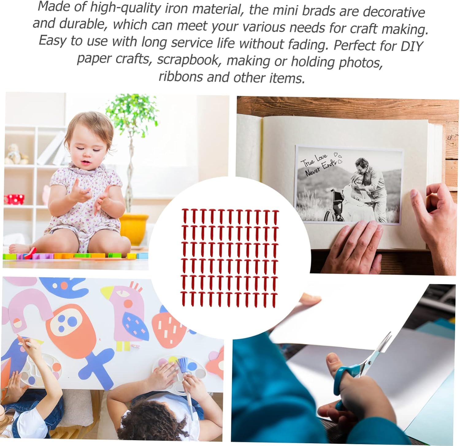 NUOBESTY 200Pcs Mini Brads for DIY Crafting Metal Fasteners Colorful Coating for Scrapbooking and Boys and Girls Crafts