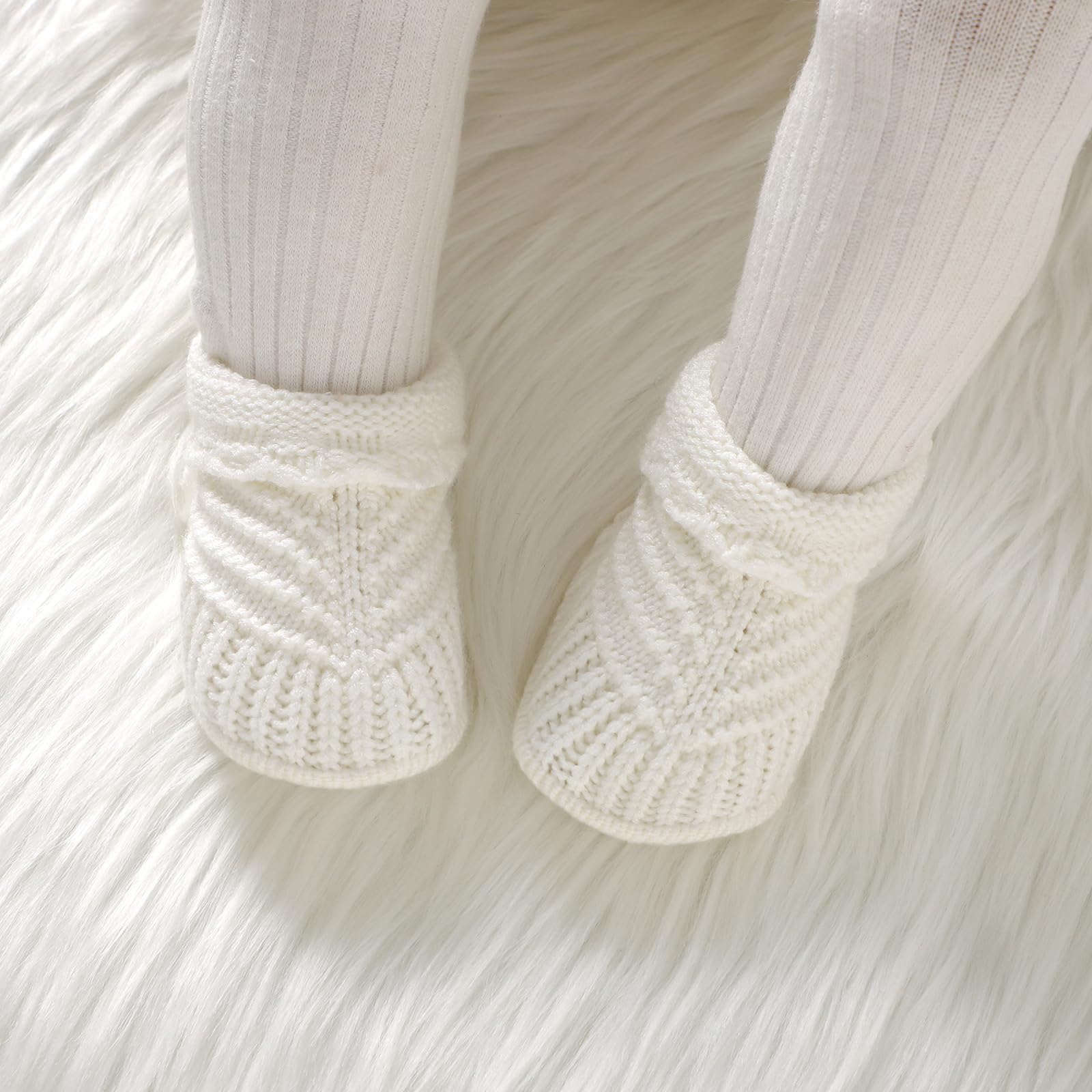 Neiwech Baby Booties Newborn Warm Cozy Shoes Soft Hand Knit First Walkers for Infant Boy Girl White 0-3 Months