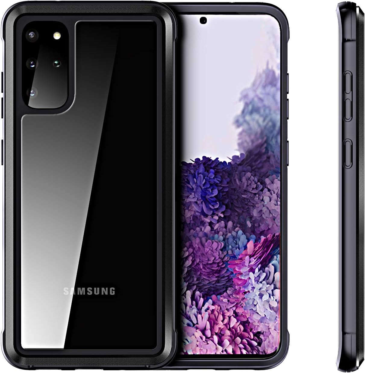 AMZLIFE for Samsung Galaxy S20 Plus Case -Military Grade Drop Tested, Anti-Scratch Reinforced Shock Proof Cover with Metal Frame Bumper and Rugged Polycarbonate(Black)