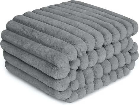 Waterproof Pet Blanket for Large Dogs & Cats - Reversible Calming Plush, Washable Furniture Cover for Couch, Bed, Car Seat, Blocks Leaks, Stains & Pet Fur Grey, 50"x60"