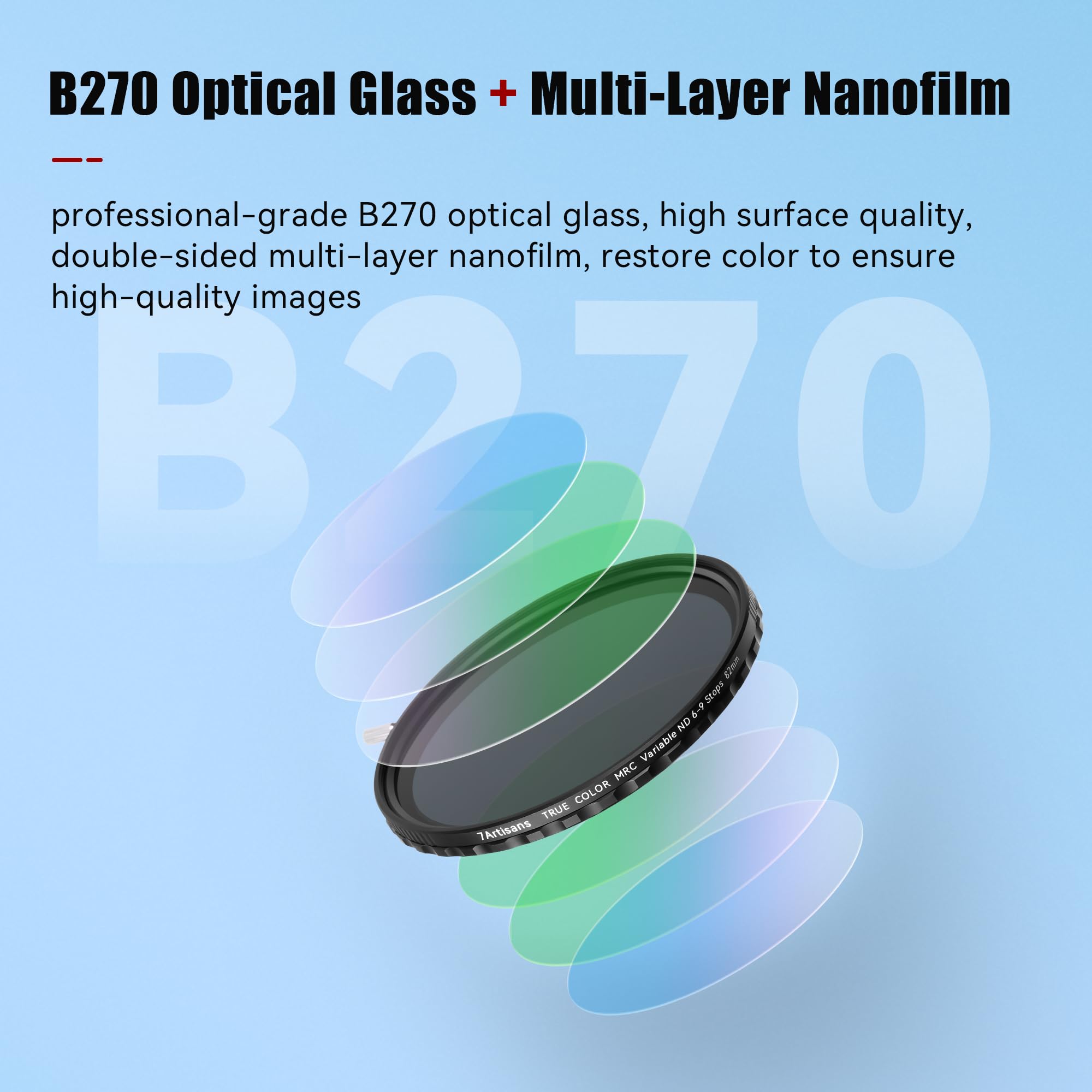 7artisans True Color VND regulowany filtr neutralnej gęstości, 2-5 poziomów/6-9 poziomów, regulowany VND67 mm/72 mm/77 mm/82 mm, filtr polaryzacyjny o neutralnej gęstości, do obiektywu aparatu, filtr