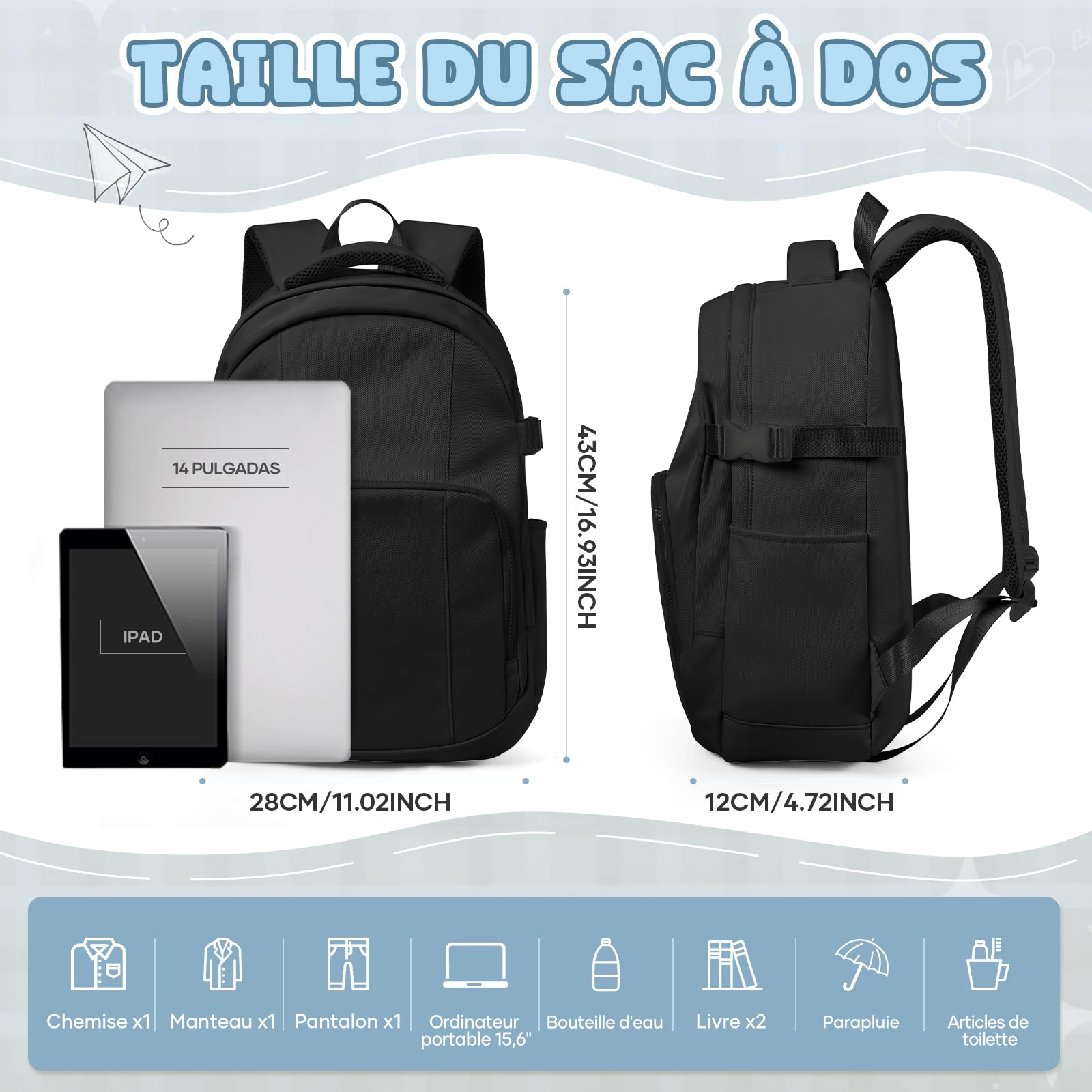 Sac a Dos Lycee Fille Garcon, Sac Scolaire Élèves du Secondaire Imperméable