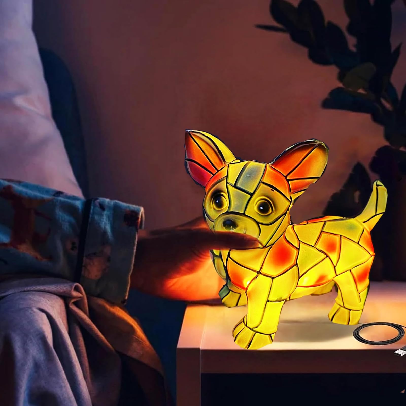 Neioaas Dachshund Lamps-Retro Dogs Stained Resin Tabletop Night Light, Dog Series Art Night Light - Image 4