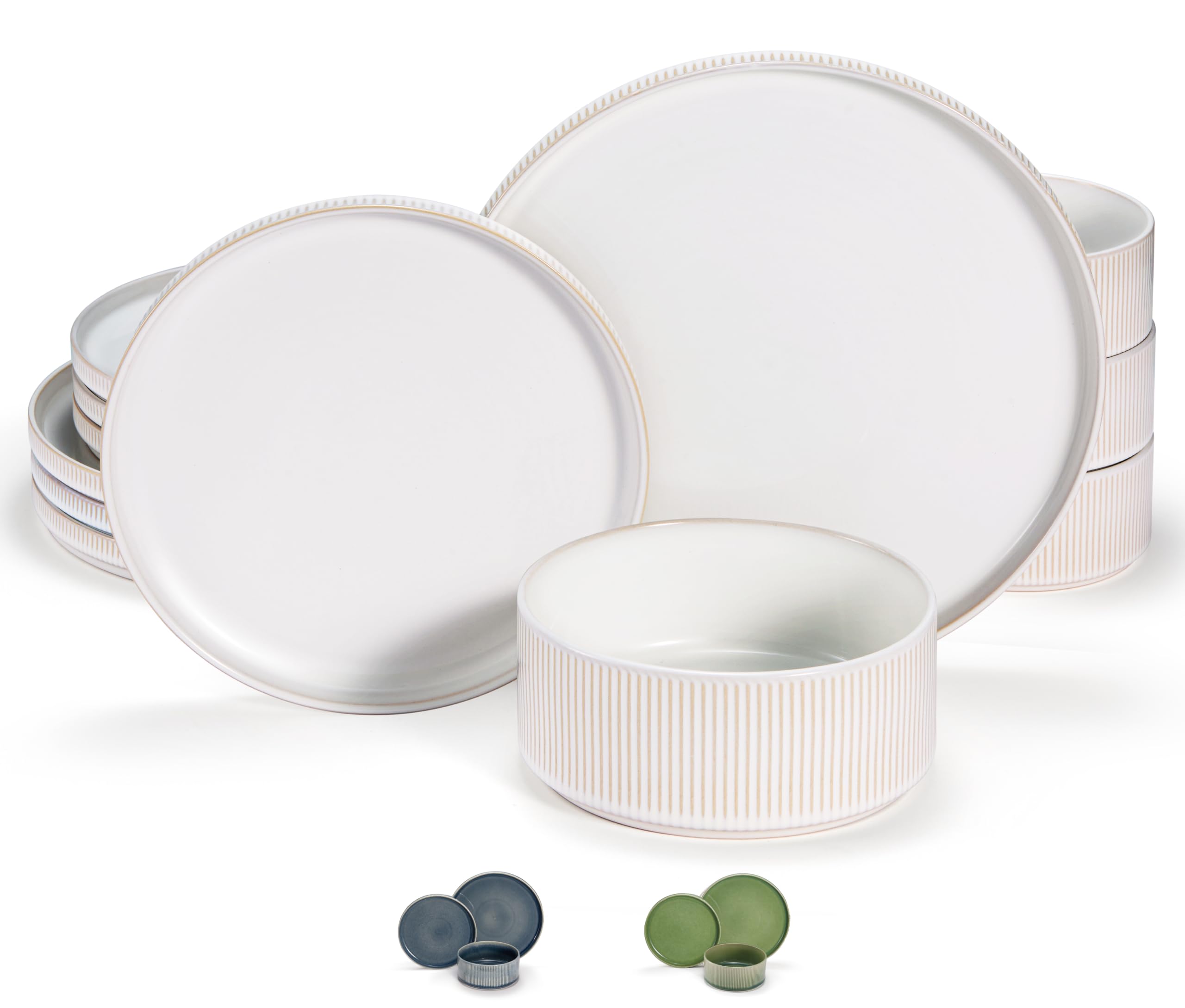 Keramik-Geschirr-Set, von Vase und Gefäß, 12-teiliges Service für 4, 24,9 cm Speiseteller, 20,3 cm Salatteller, 590 ml Schüsseln, Ombré-reaktive Glasur, langlebiges Steingut, Mikrowelle und