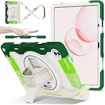 Rugged Case for Honor Pad 10 / Tablet 10 12.1 inch Released 2025, Shockproof Heavy Duty Protective Cover with 360 Rotating Kickstand, Adjustable Hand Strap & Shoulder Strap Green White