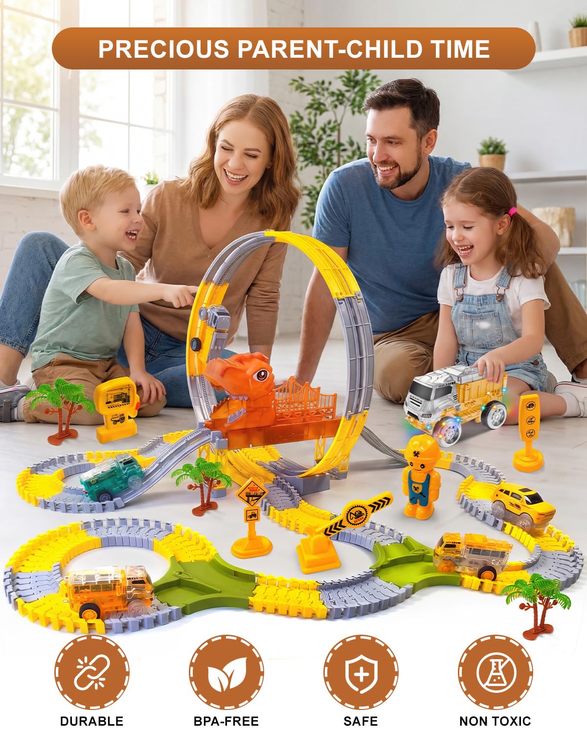 Dinosaur Race Track Toy with 360-Degree Loop, Dinosaur Toys Train Track with 2 Luminous Dinosaur-Themed Cars - Image 6