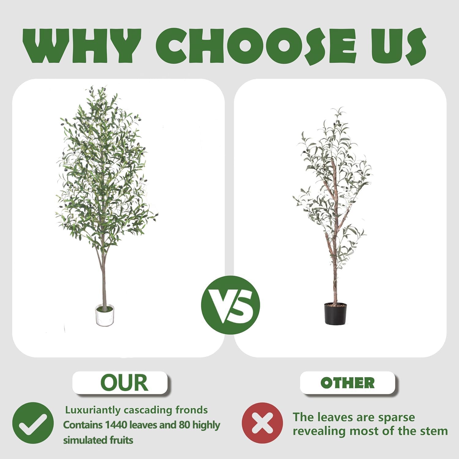 Artificial Olive Tree with White Pot,6FT high, Fake Tree containing 1440 Dense Leaves and 80 Highly Simulated Olive Fruits, Suitable for Home Office Living Room Floor Decoration - Image 5