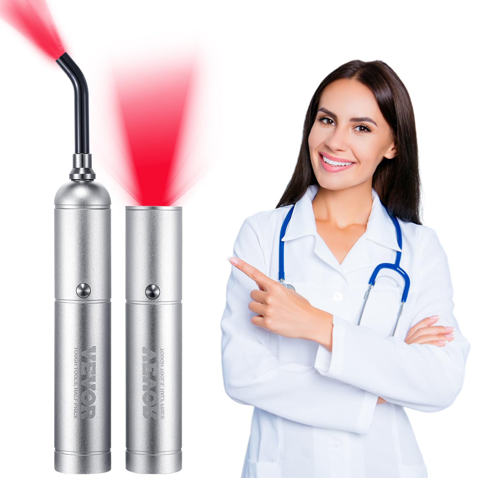 VEVOR Rotlichttherapiegerät 2-in-1-Lichttherapiestab für Gesicht Körper Gelenke Mund Nase Ohren handgehaltene Rotlicht-Heiltherapie-Taschenlampe und 5 Wellenlängen Pulsmodus zur Schmerzlinderung
