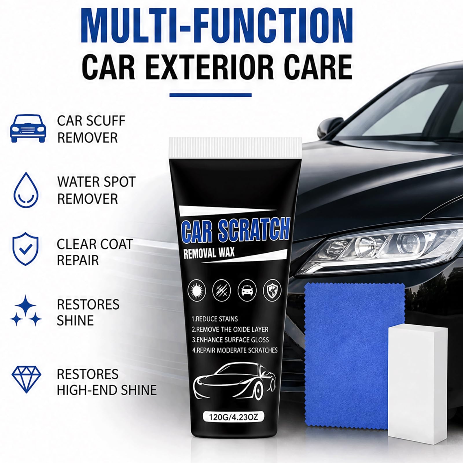 Car Scratch Repair Paste Wax Kit - Universal Car Paint Scratch Repair Polish & Surface Restoration Paste, Quick Restore Shine & Color, DIY Hand Polishing mit Schwamm & Handtuch, (3 STÜCKE)