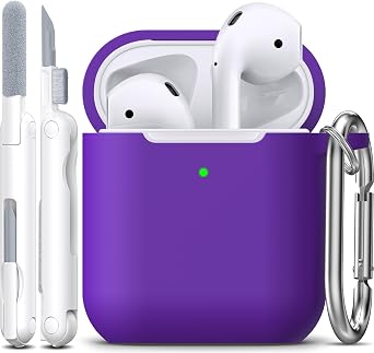 R-fun for AirPods 1/2 Case, Soft Silicone Protective Cover with Keychain and Cleaning Pen, Compatible with AirPods 2nd/1st Generation 2016/2019, Full Drop Protection Cover, Purple