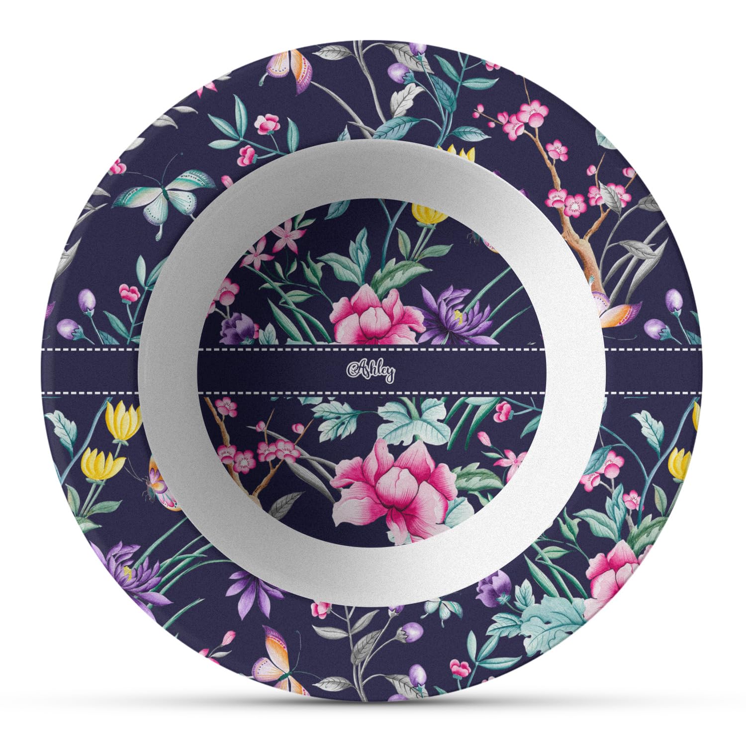 Personalized Chinoiserie Plastic Bowl - Microwave Safe - Composite Polymer