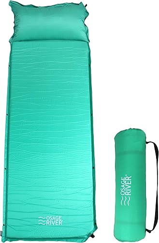Miniatura 1 de OSAGE RIVER Colchoneta de dormir autoinflable con almohada integrada, alfombrilla compacta de espuma viscoelástica para dormir, colchón de aire para