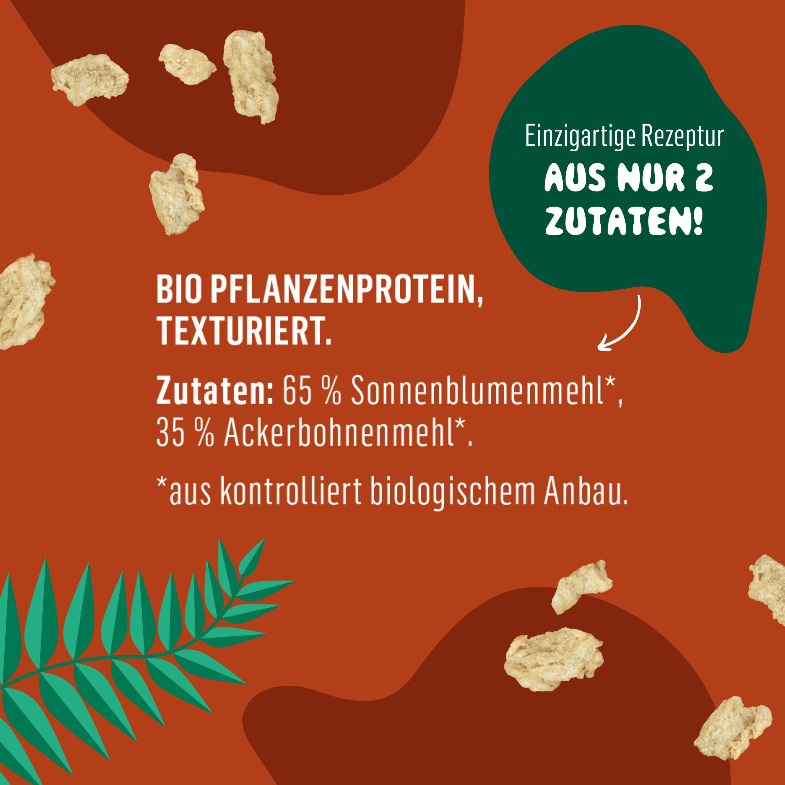 THE VEGAN COW - Veganer Bio-Fleischersatz - 75g (225g zubereitet) - doppelte Proteinquelle - TOP Qualität, Geschmack und Konsistenz - Allergenfrei und ohne Soja (2x75g, Veganes Hack und Schnetzel)