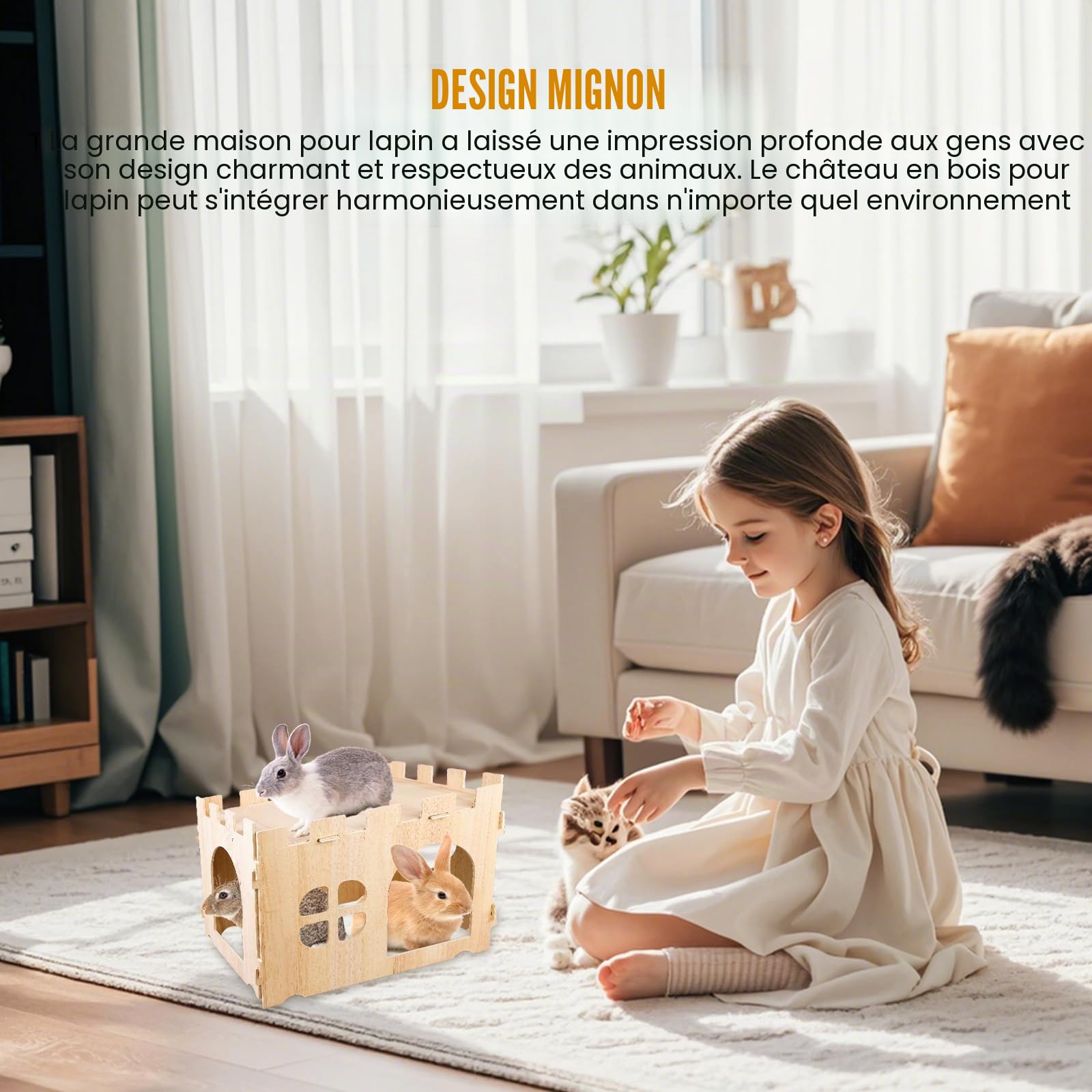Grande maison pour lapin : grande maison pour lapins pour petits animaux, maison de jeu en bois à cacher, idéale pour les cochons d'Inde, les lapins nains et autres rongeurs (40 x 30 x 30 cm)
