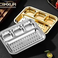 Vista 7 de Paquete de 2 bandejas rectangulares divididas de acero inoxidable, 4 secciones, platos dorados para servir platos llanos para adultos, campistas