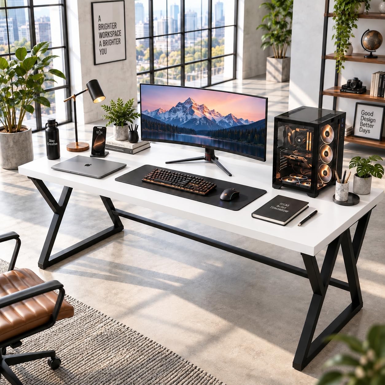 klaxon computer table in engineered wood with flat surface, multi-usage laptop desk & home office, desk sturdy gaming table (150 cm - white)
