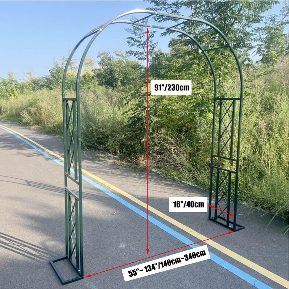 Arche de Jardin en métal, 230cm de Haut x 140cm~340cm de Large Arceau à Rosier, tonnelle en métal Robuste pour Grimper, vignes et Plantes, Mariage, décoration de fête(Brown,180x230x40cm)