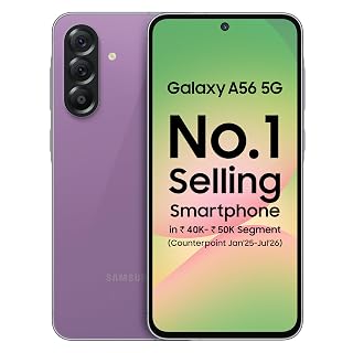 Samsung Galaxy A56 5G Mobile (Awesome Violet Glow, 8GB, 128GB) | Segment Most Complete Triple Camera | 50MP | AI Editing | 4nm Processor | sAMOLED | 5000mAh | Gorilla Glass Victus+| Knox Security