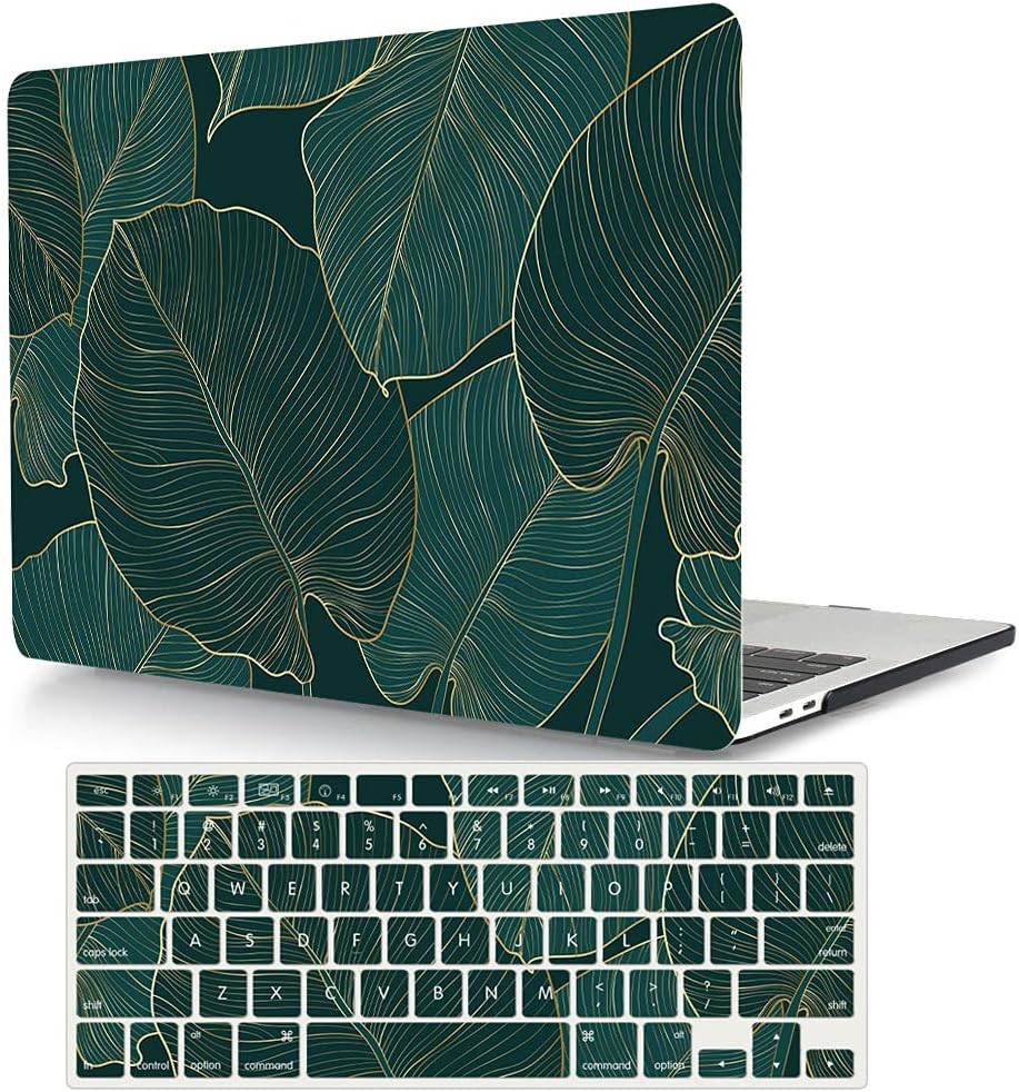 Funda Compatible con MacBook Air 13 Retina 2020 2019 2018(Modelo: A2337 M1 A2179 A1932) con Touch ID, Plástico Rígida Carcasa Protectora y Cubierta del Teclado - Hoja Verde