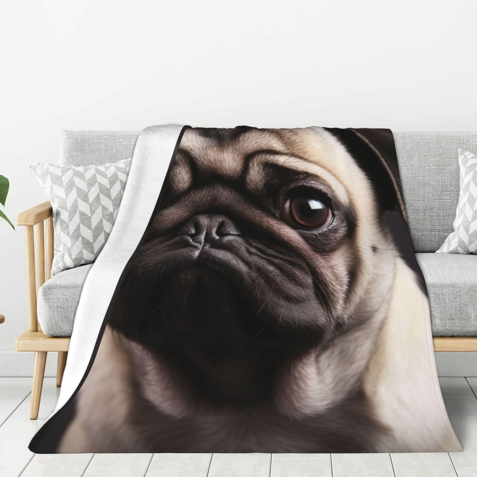 Pug Throw Blanket Plush Flannel Fleece Blanket, Soft Lightweight Cozy Blankets 60"X50" for Bed Couch Sofa Travel