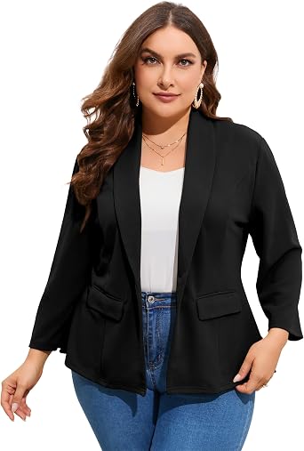 ShopWonder Womens Plus Size Casual Blazers Open Front Work Office Jackets Blazer with Pockets